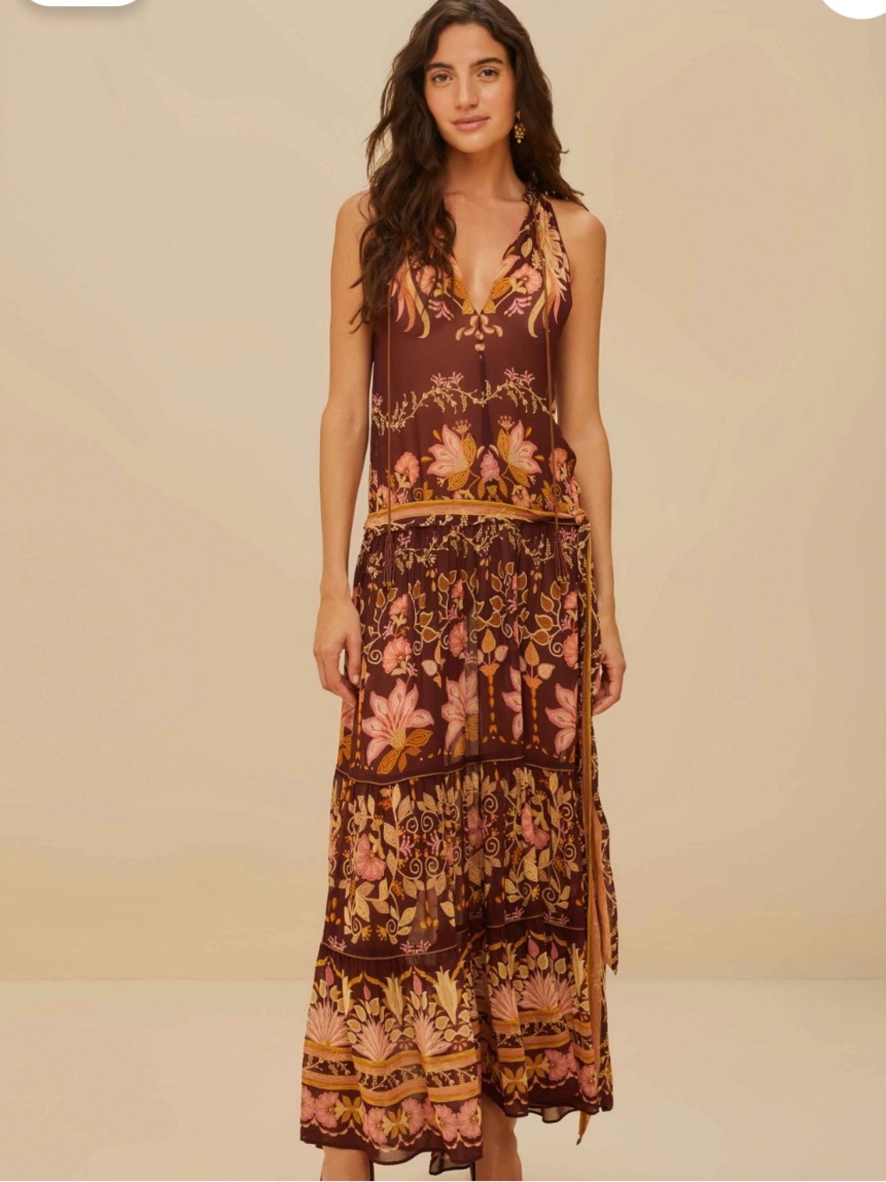 NWT Farm Rio Burgundy Bella Maxi Floral Print V-Neck